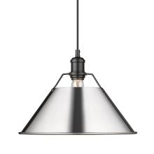 Golden 3306-L BLK-CH - Yep by Golden Lighting Orwell 1-light 14in Pendant in Matte Black and Chrome shade
